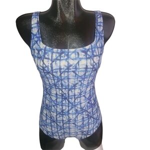 Speedo Blue and White Patterned One Piece Swimsuit Size 6